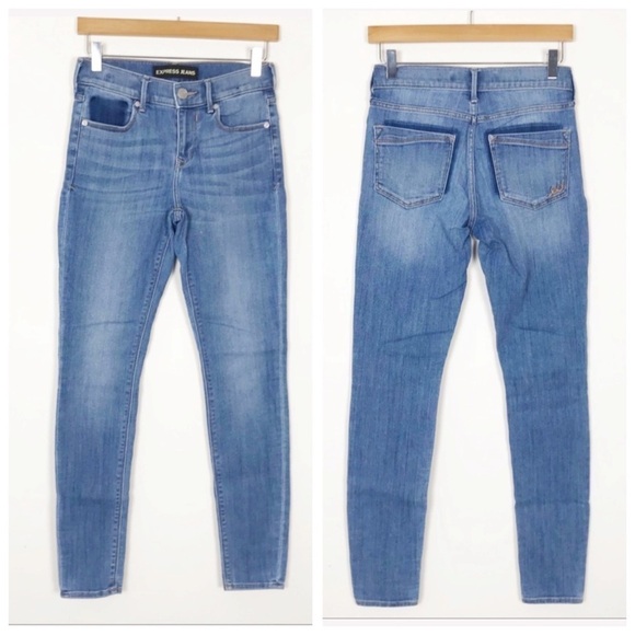 EXPRESS Mid Rise Light Wash Shadow Legging Jeans Stretchy Size 00 - Picture 1 of 7